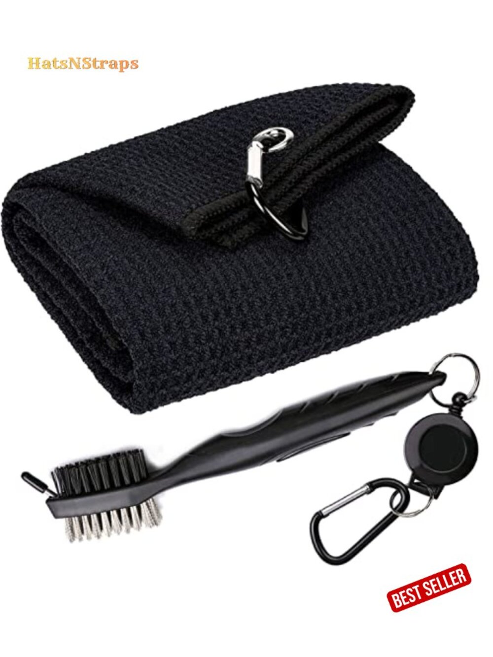 Tri-Fold Microfiber Waffle Golf Towel & Brush Kit with Groove Pick